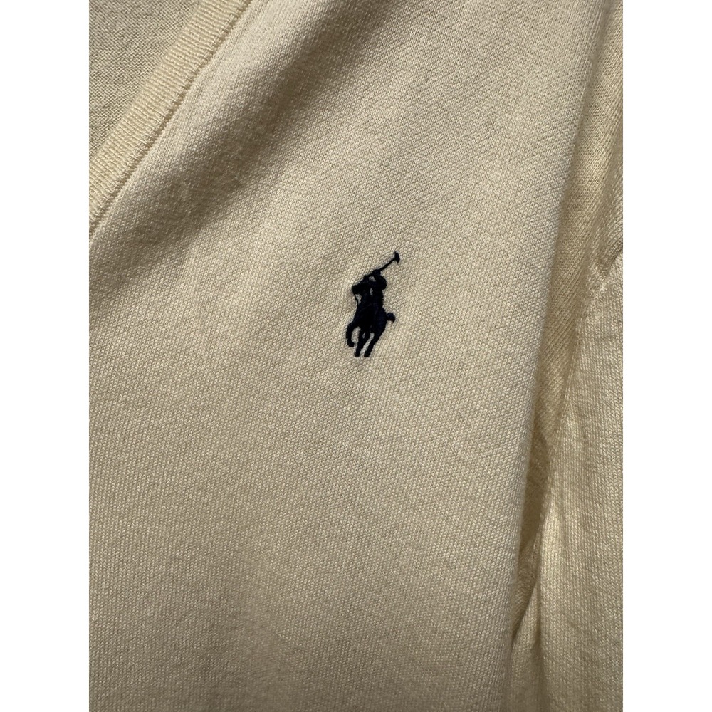 Polo Ralph Lauren V‎ Neck Cream Colored 100% Cotton Lightweight Men's Sweater XL